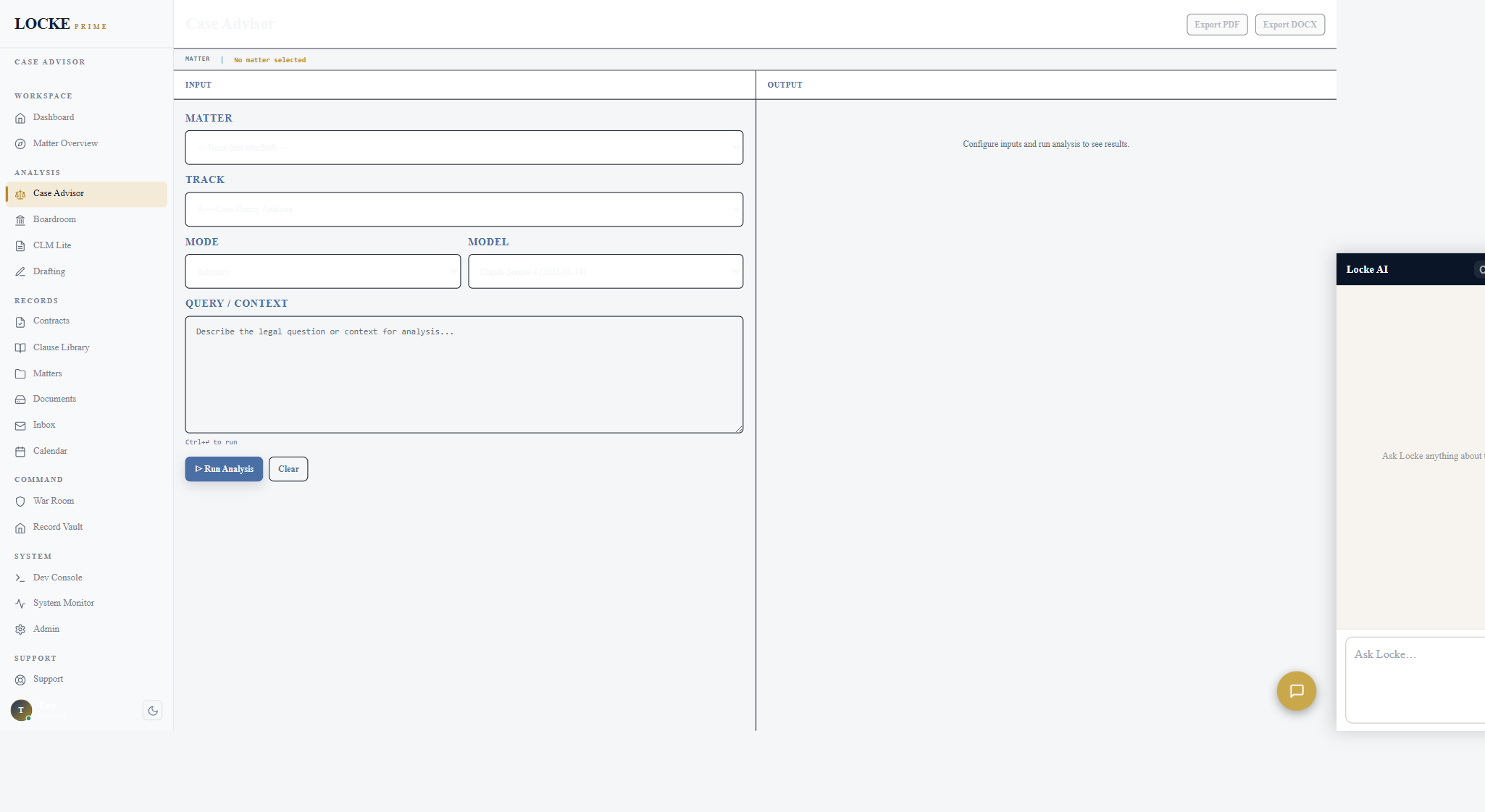 Case Advisor with grounded analysis and export controls