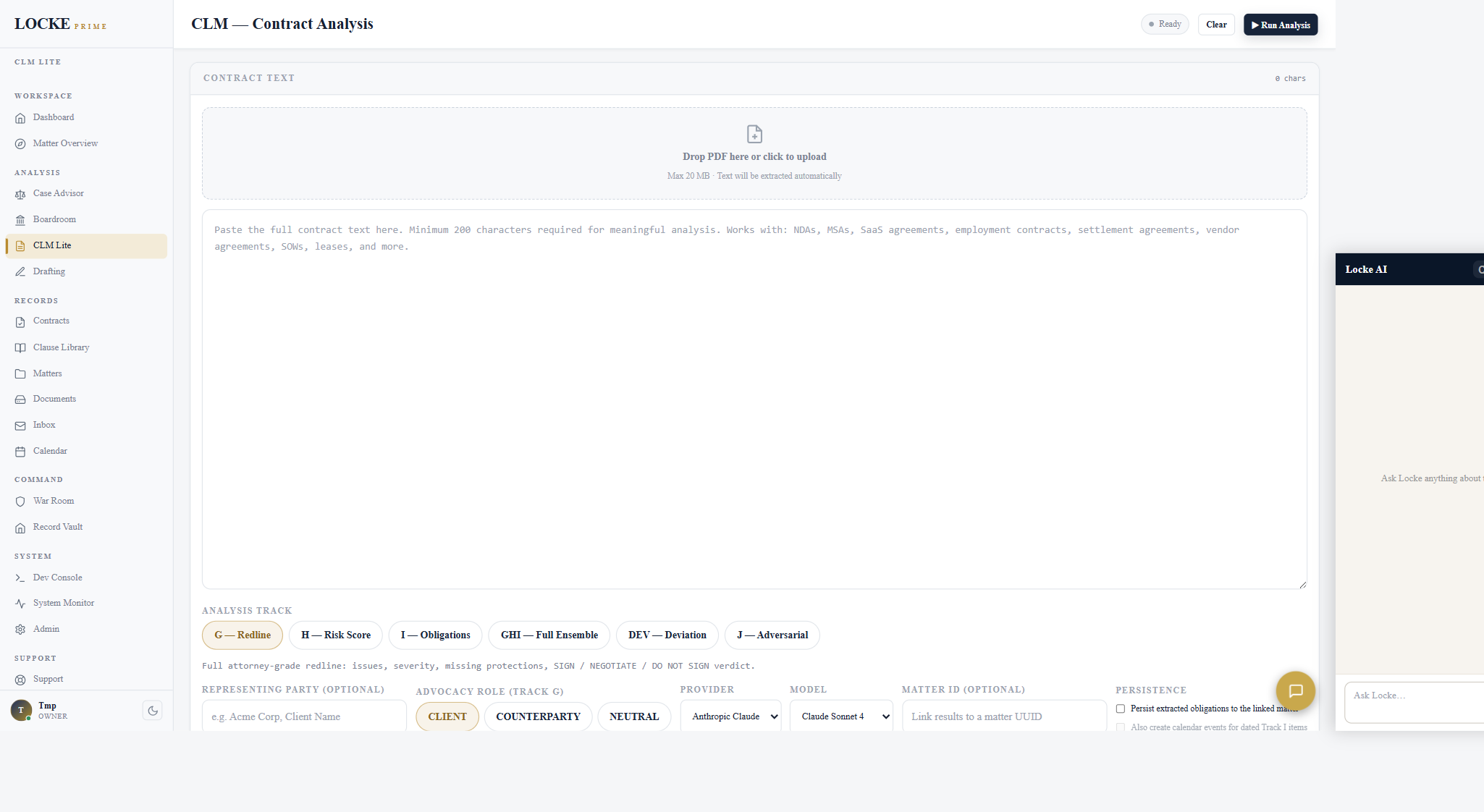 CLM analysis with risk scoring and tracks